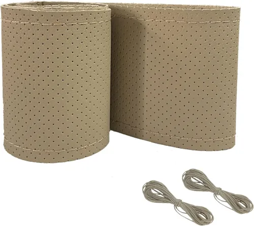 Onerbuy Funda universal de piel para volante de auto con costura envolvente DIY transpirable y antideslizante, 15 pulgadas (beige)