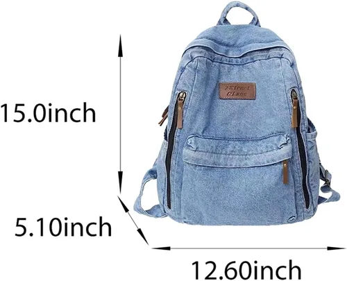 Miniatura 7 de Mochila de mezclilla para mujeres y hombres, mochila vintage estilo grunge, mochila para computadora portátil, mochila retro para viajes y trabajo