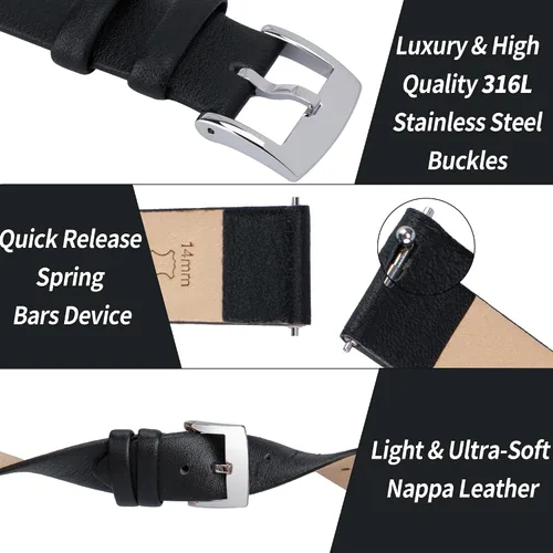 Miniatura 4 de OTTOODY Correas de reloj de cuero de liberación rápida, elegante y ultra suave, correa de reloj de cuero de grano superior para mujeres y hombres