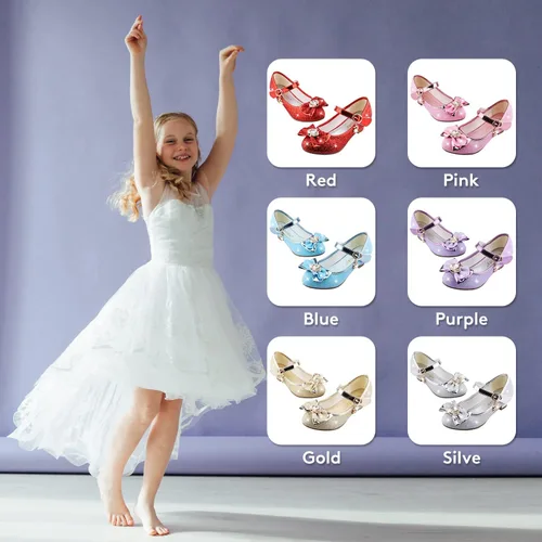 Miniatura 3 de Amtidy Girls Dress Shoes Mary Jane Wedding Party Shoes Glitter Bridesmaids Princess Heels