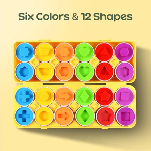 Miniatura 7 de CPSYUB Juguete de huevo a juego, 12 piezas para niños pequeños de 1 a 3 años, reconocimiento de forma y color de huevos de Pascua con cartón
