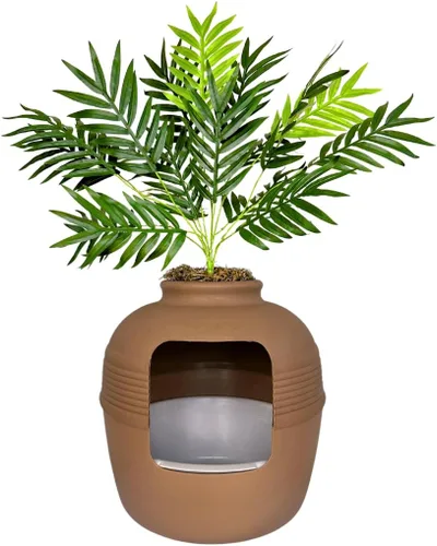 Miniatura 27 de Good Pet Stuff Caja de arena oculta para gatos con planta artificial, maceta redonda decorativa, filtro de carbón con ventilación para control