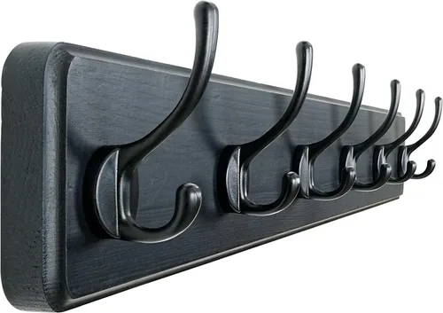 Miniatura 24 de Dseap Perchero de Pared: Moderno, Patentado, Resistente, 17.4" de Largo, Riel Colgador de Madera con 5 Ganchos Dobles para Abrigos de Invierno, Negro