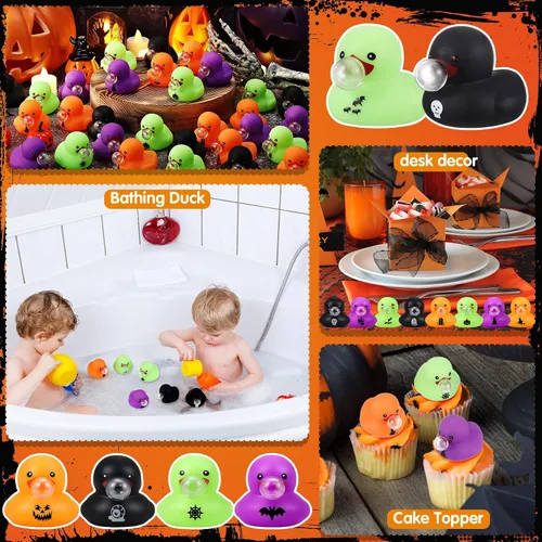 Miniatura 6 de Junkin 50 mini patos de goma de Halloween a granel de 1.97 pulgadas, patos sin agujero, patos pequeños de goma a granel para decoración de fiesta