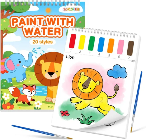 Libros para colorear con pintura al agua para niños, juegos de papeles de pintura de acuarela sin desorden para niños pequeños, kit de pintura de