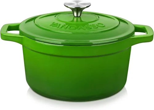 Miniatura 23 de vancasso Horno holandés de hierro fundido esmaltado, olla holandesa de 9.3 cuartos de galón con tapa, olla ovalada de hierro fundido con Crema