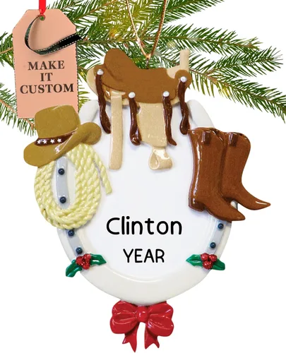 Adorno ecuestre personalizado 2024 – Personalización rápida y gratuita las 24 horas – Adorno de Navidad de equitación para árbol – Recuerdo de Marrón