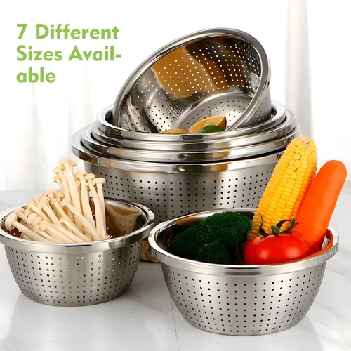 Miniatura 4 de Colador microporoso de acero inoxidable, cesta de lavado de verduras 304 Colador de cocina de acero inoxidable Escurridor de cuenco de metal