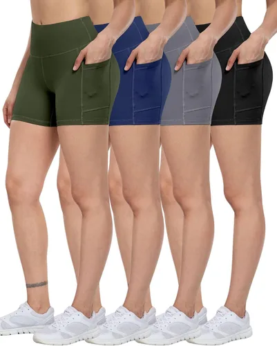 ATHVOTAR Pantalones cortos de ciclista para mujer con bolsillos, cintura alta de 3, 5, 8 pulgadas, para entrenamiento, elastano, control de abdomen,