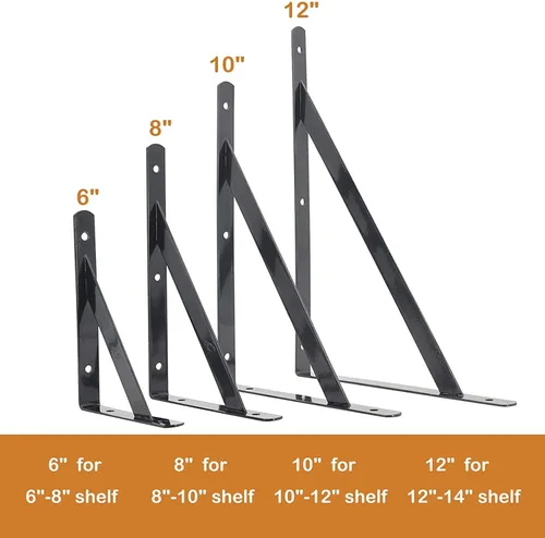 Miniatura 2 de Kersally Soportes de estante de 6 pulgadas, paquete de 4 soportes en L resistentes para estantes, soportes metálicos triangulares de 90 grados