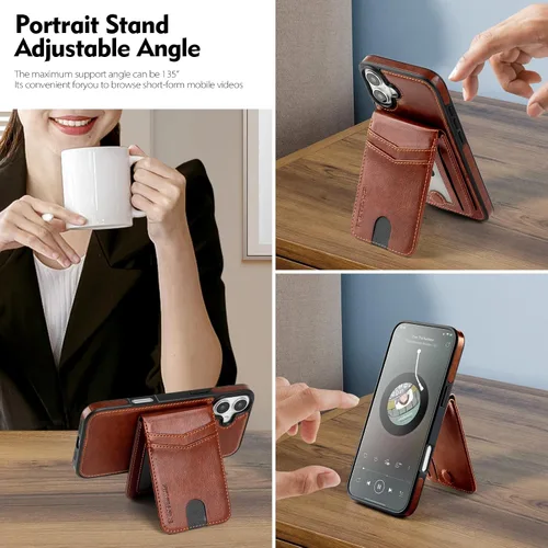 Miniatura 5 de SkyEagle Magsafe - Funda tipo cartera desmontable 2 en 1 para iPhone 16 Plus con tarjetero para mujeres y hombres, bloqueo magnético, de piel Marrón