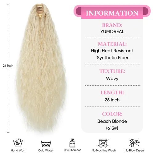Miniatura 2 de Extensión de cola de caballo con cordón de 26 pulgadas de largo, esponjoso, ondulado, para mujeres negras, extensiones de cabello rizado para uso