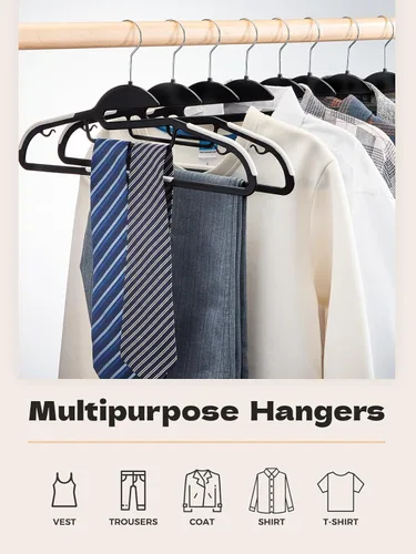 Miniatura 2 de HOUSE DAY Perchas de Plástico Resistente Paquete de 100, Perchas Delgadas Negras para Ropa que Ahorran Espacio, Perchas Antideslizantes con Negro
