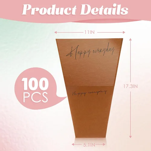 Miniatura 2 de Harloon 100 bolsas de flores para ramos de flores, papel de regalo de flores transparentes, fundas de 11 x 5.1 x 17.3 pulgadas, múltiples Café