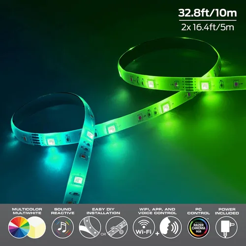 Miniatura 3 de Monster - Tira de luz RGB+W reactiva con sonido de 32.8 pies, multicolor inteligente + multicolor, uso en interiores, control de aplicación y voz