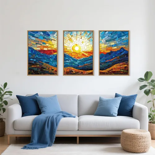 Miniatura 50 de Celestdeco Juego de arte de pared en lienzo abstracto y neutro grande con marco naranja, moderno y minimalista para pared, diseño geométrico bohemio