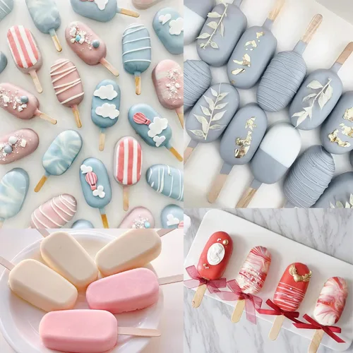 Miniatura 8 de 2 moldes de silicona para tartas más grandes con 100 palos de madera y 100 bolsas de paquete, moldes de silicona para paletas de hielo, molde
