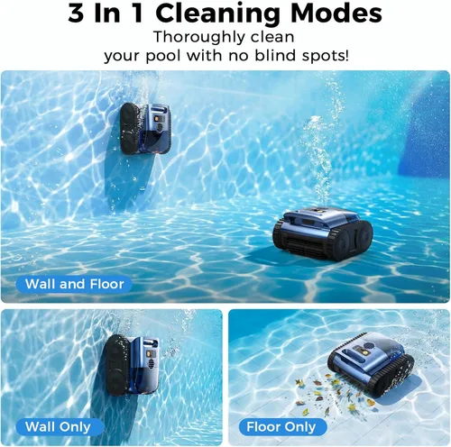 Miniatura 9 de Limpiador robótico de piscina, aspiradora inalámbrica para piscinas enterradas, robot limpiador automático de piscinas para suelos de piscina, Azul