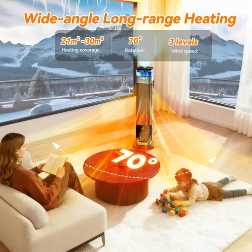 Miniatura 5 de Calentador de espacio en torre, calentadores eléctricos portátiles para uso en interiores con termostato, humidificación por pulverización, llama