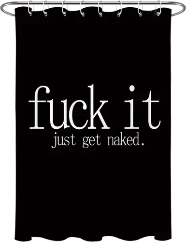LB Fuck It Get Naked - Cortina de ducha pequeña de 48 x 68 pulgadas, forro de cortina de ducha en blanco y negro, cortina de ducha estrecha con
