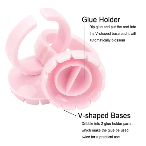Miniatura 7 de 300 anillos de pegamento para pestañas, anillos de pegamento inteligentes para extensiones de pestañas, anillos desechables para suministros de Rosa