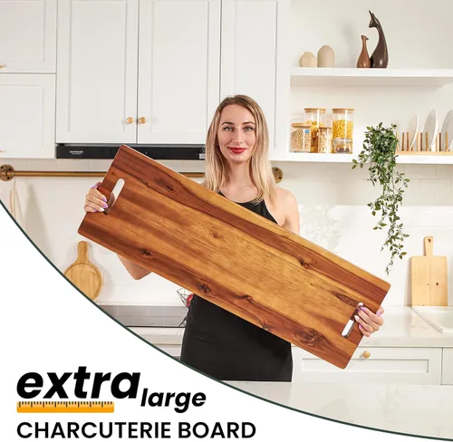 Miniatura 2 de Tidita Tabla de embutidos grande de 36" de madera de acacia con asas - Tablas de servir de queso de madera extra largas - Bandeja rectangular