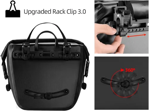 Miniatura 3 de ROCKBROS Bolsa de alforjas delanteras enrollables Bolsa de rack frontal para bicicleta Paquete de estante resistente con asa de transporte y correa