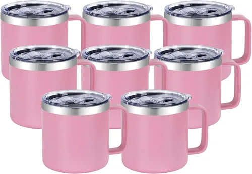 Miniatura 24 de VEGOND Taza de café aislada de 14 onzas con asa, taza de café de viaje de acero inoxidable con tapa, taza de café de metal al vacío de doble pared