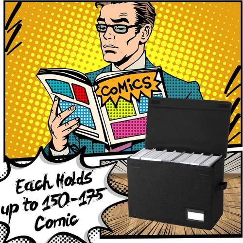 Miniatura 3 de Chuangdi 6 cajas de almacenamiento de cómics, caja corta plegable de cómic con tapa, 15.8 x 7.9 x 11.4 pulgadas, contenedor con capacidad para 150