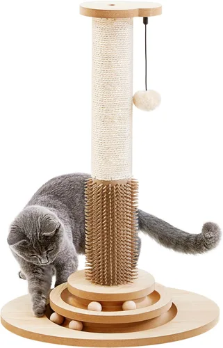 Made4Pets Poste Rascador para Gatos, Poste Rascador de Sisal de 23" de Alto con Autoarreglador, Juguetes Interactivos de Pelota con Pista 4 en 1 con