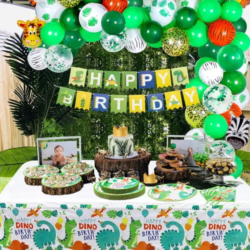 Miniatura 3 de Juego de 160 platos para fiesta de cumpleaños de dinosaurio, platos de feliz cumpleaños, platos, servilletas de dinosaurio T-Rex para decoración