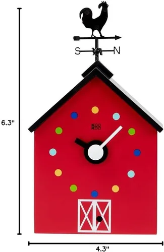 Miniatura 6 de KOOKOO Red Barn - Reloj pequeño de granja con 12 sonidos de animales, un gallo y una veleta giratoria