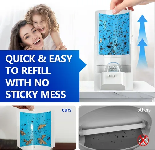Miniatura 4 de OSVDO Trampa para insectos voladores con luz UV azul, atrapa insectos enchufable con 4 recambios adhesivos durante más de 100 días, atrapa moscas