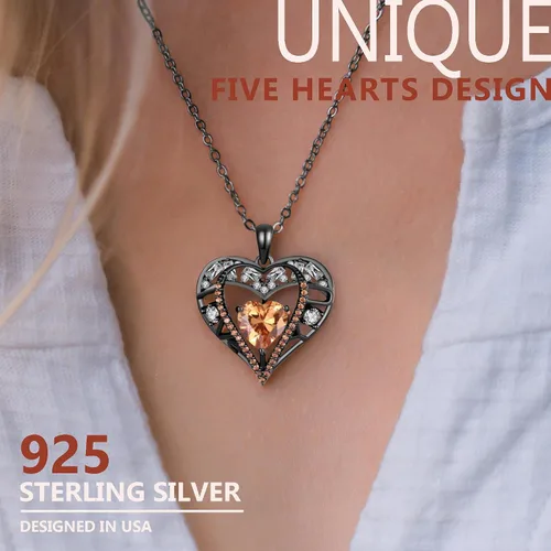 Miniatura 86 de Collar de cristal de 5 corazones, chapado en oro rosa de 18 quilates, colgante con cadena de plata de ley 925 de 18 + 2 pulgadas, joyería de piedra