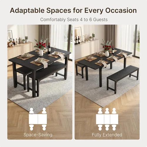 Miniatura 6 de Ahomly Juego de mesa de comedor extensible grande de 63 pulgadas para 4-6 personas con pivote inteligente de 180°, juego de mesa de cocina
