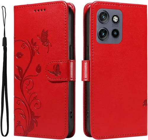 Miniatura 113 de Funda para Motorola Moto E22/E22i, piel sintética, con tarjetero y correa para la muñeca, a prueba de golpes, funda magnética para Motorola Moto Rojo