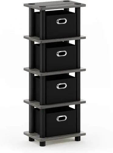 Miniatura 10 de Furinno Turn-N-Tube - Sistema de estante de 4 compartimentos, color nogal Columbia/negro/marrón oscuro Nuez Columbia/Negro/Marrón Oscuro