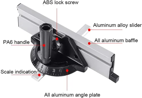Miniatura 7 de Yuhoo Sistema de valla de calibre inglete, herramientas de carpintería, bloque de empuje con regla de placa angular, medidor de inglete de precisión