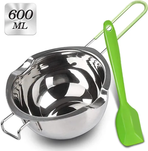 Caldera doble de acero inoxidable con espátula de silicona, olla para derretir chocolate con mango resistente al calor para derretir chocolate, Verde