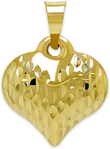 Charm America - Dije de corazón inflado de oro - Oro de 14/10 quilates - Colgante de corte diamante pulido - Joyas 3D - Ideal para regalos