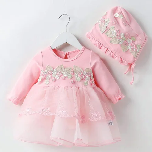 Miniatura 38 de Vestido de otoño de manga larga para niña pequeña, vestido de encaje con flores, boda, primer cumpleaños, bautizo, vestido con sombrero