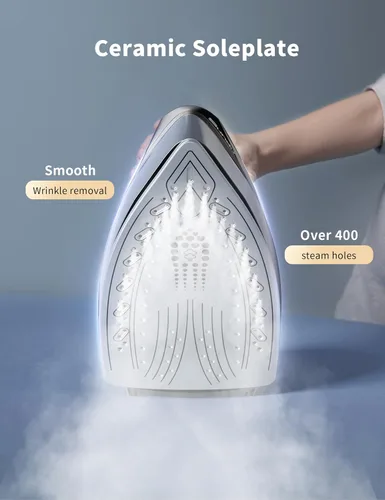 Miniatura 5 de Plancha de vapor de 1500 W y vaporizador vertical, calefacción rápida, placa recubierta de cerámica, esfera de termostato precisa, autolimpieza