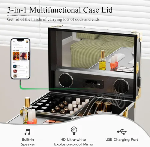 Miniatura 2 de Icoget Mesa de manicura portátil con ruedas para enseñanza de uñas, escritorio plegable de viaje con almacenamiento, mesa de manicura móvil