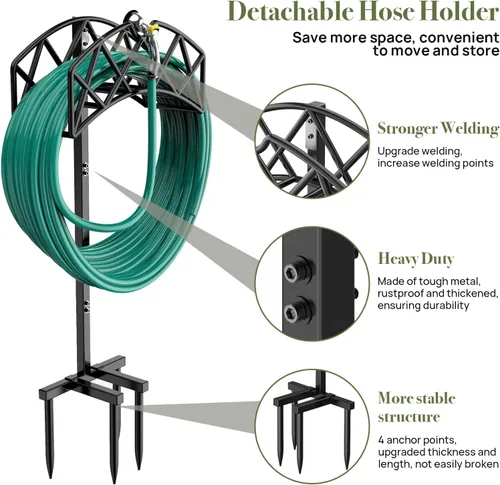 Miniatura 2 de Winpull Soporte para Manguera de Jardín Desmontable de Metal Resistente Colgador de Manguera de Agua, Estante Soporte de Almacenamiento de Manguera