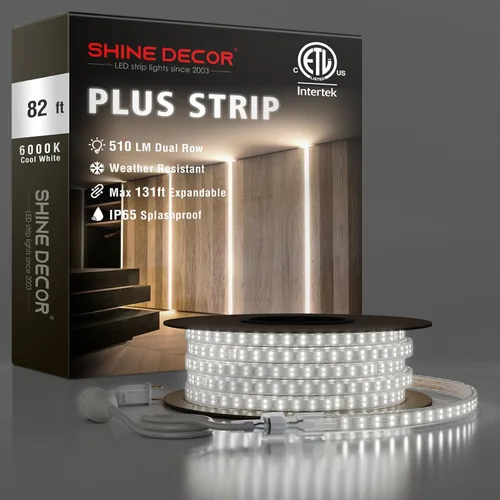 Miniatura 21 de Shine Decor Tira de luces LED Plus CA 120V, cuerda brillante de doble fila conectable, ETL IP65 impermeable y resistente a la intemperie para Blanco