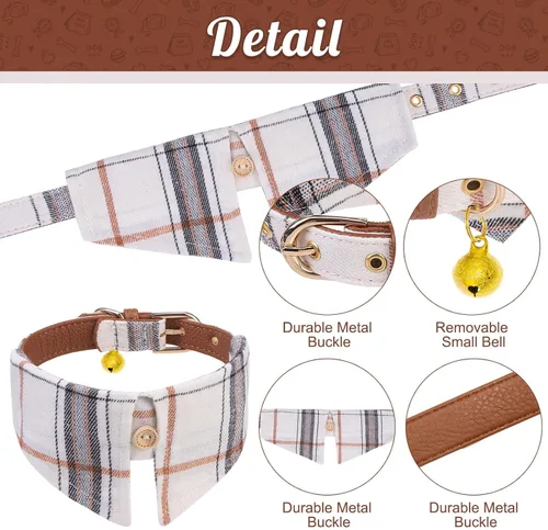 Miniatura 2 de EXPAWLORER Juego de collar y correa para cachorros, collar clásico a cuadros para perros pequeños con corbatín, bonito juego de collar y correa