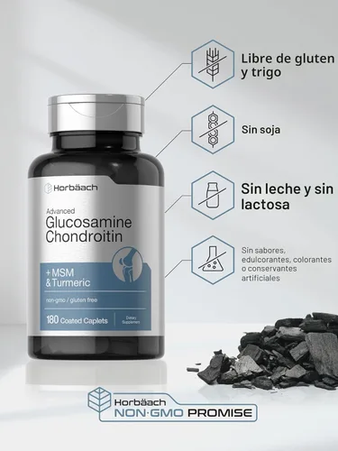 Miniatura 4 de Horbäach Glucosamina Condroitina Más MSM y Cúrcuma 180 Cápsulas Recubiertas Suplemento Sin OGM, Sin Gluten