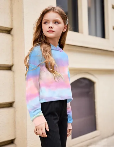 Miniatura 2 de Arshiner - Sudadera corta con capucha y manga larga con teñido batik para niñas