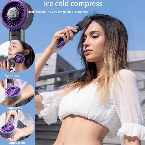 Miniatura 2 de Ventilador turbo portátil de mano, mini ventilador plegable, ventiladores pequeños, colgar el cuello, batería recargable, 5 ajustes de velocidad