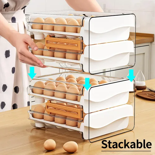 Miniatura 4 de JOYZAN Soporte para huevos para refrigerador, 60 unidades, contenedor de almacenamiento de huevos de gran capacidad para refrigerador, organizador